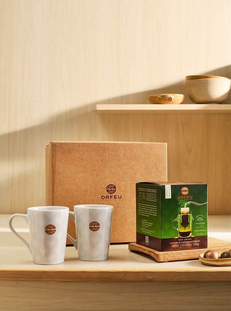 Kit Presente Drip Coffee Orfeu Intenso + 2 Canecas
